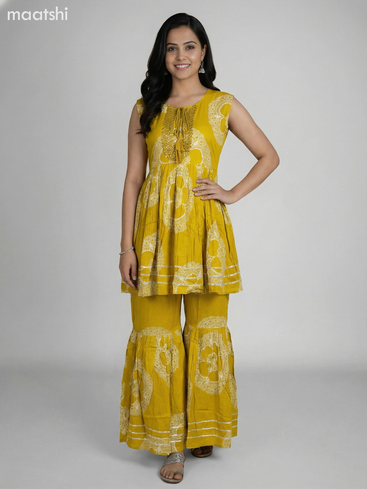 Mustard Shade Rayon Floral Printed Short Anarkali Suit