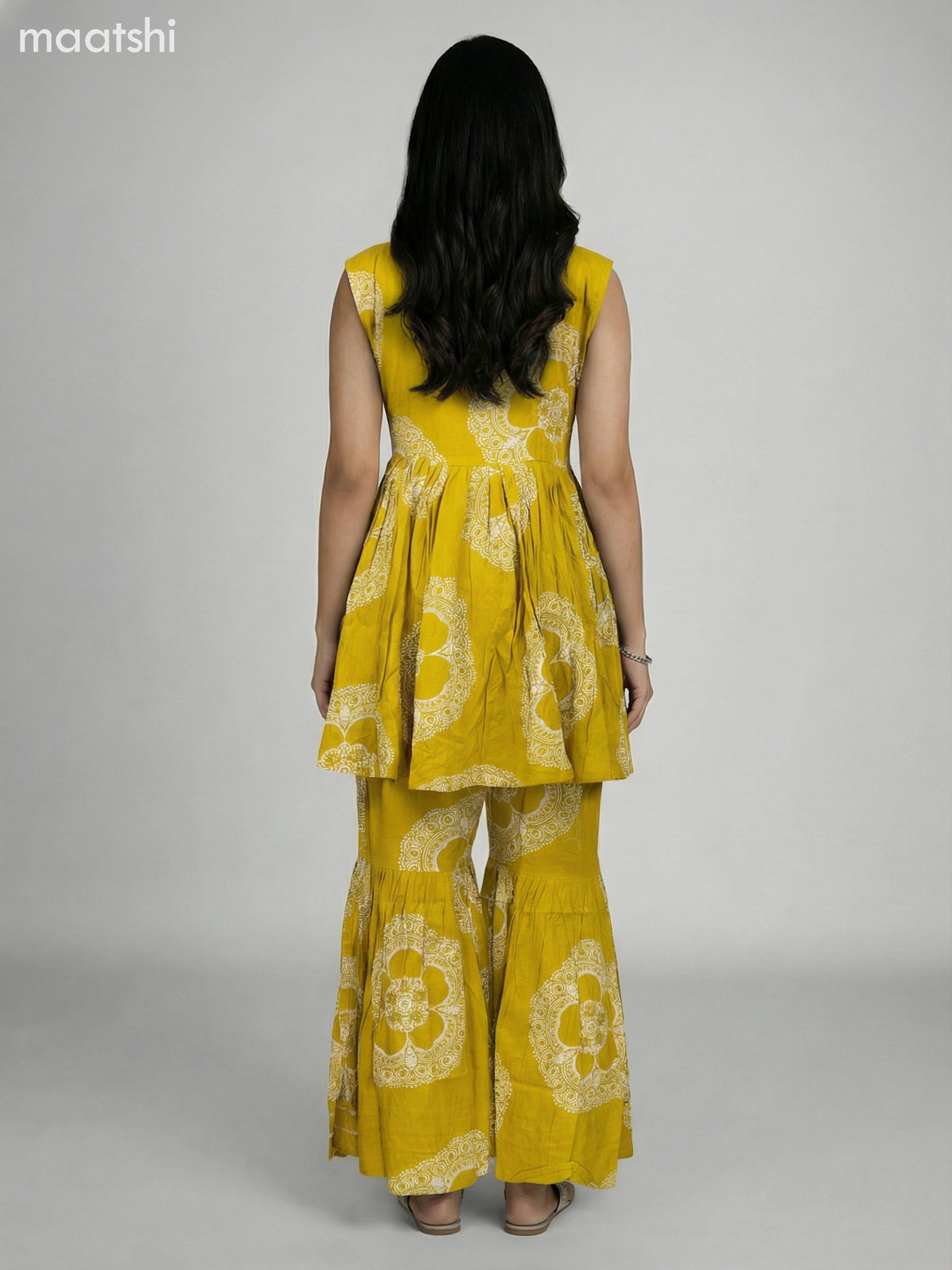 Mustard Shade Rayon Floral Printed Short Anarkali Suit