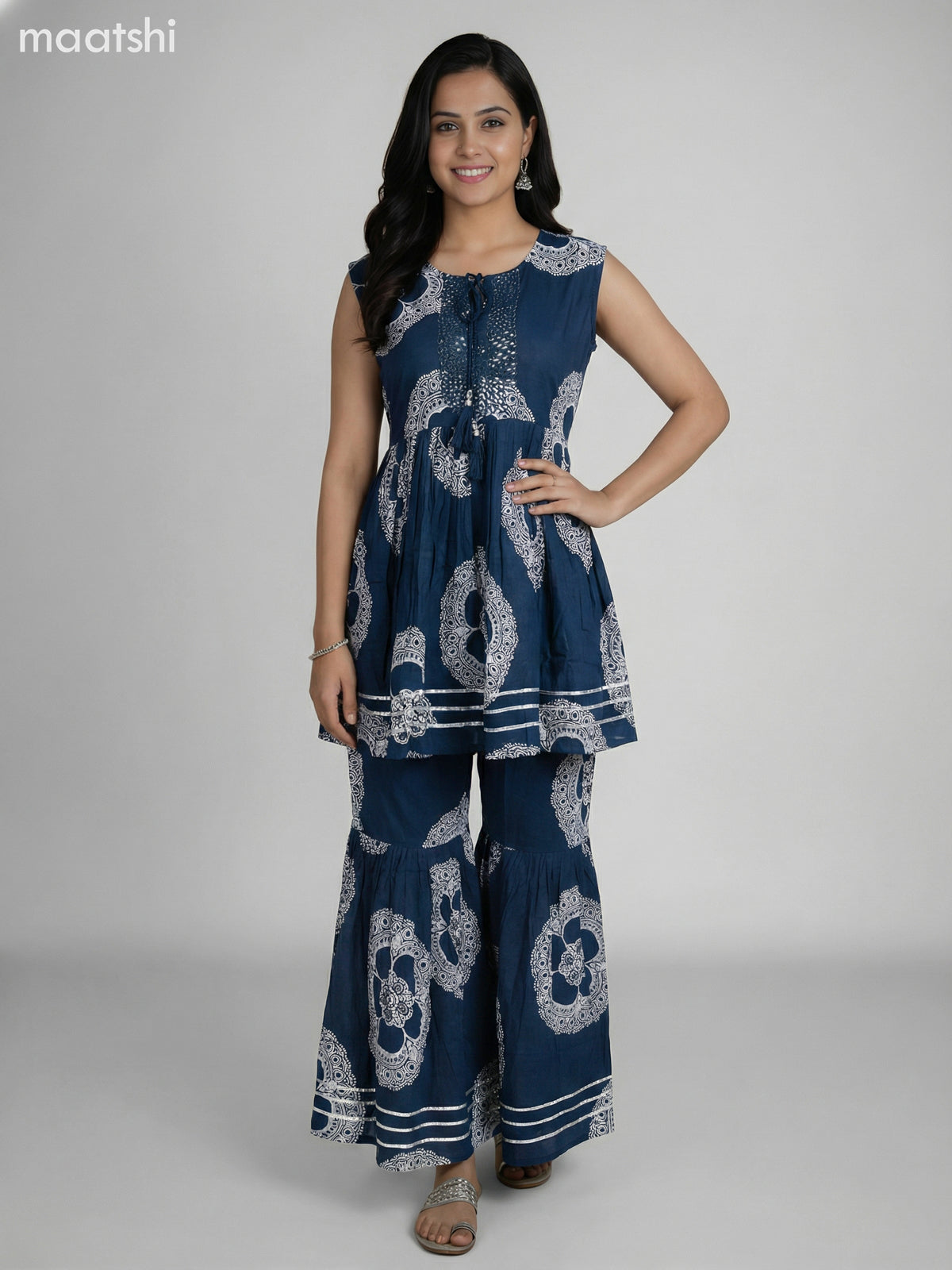 Peacock Blue Rayon Floral Printed Short Anarkali Suit