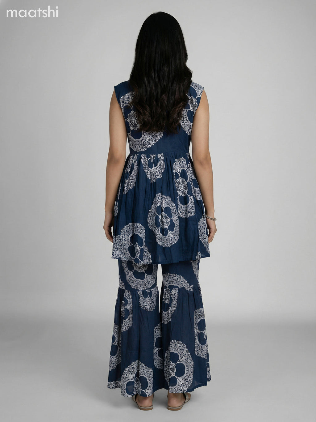 Peacock Blue Rayon Floral Printed Short Anarkali Suit