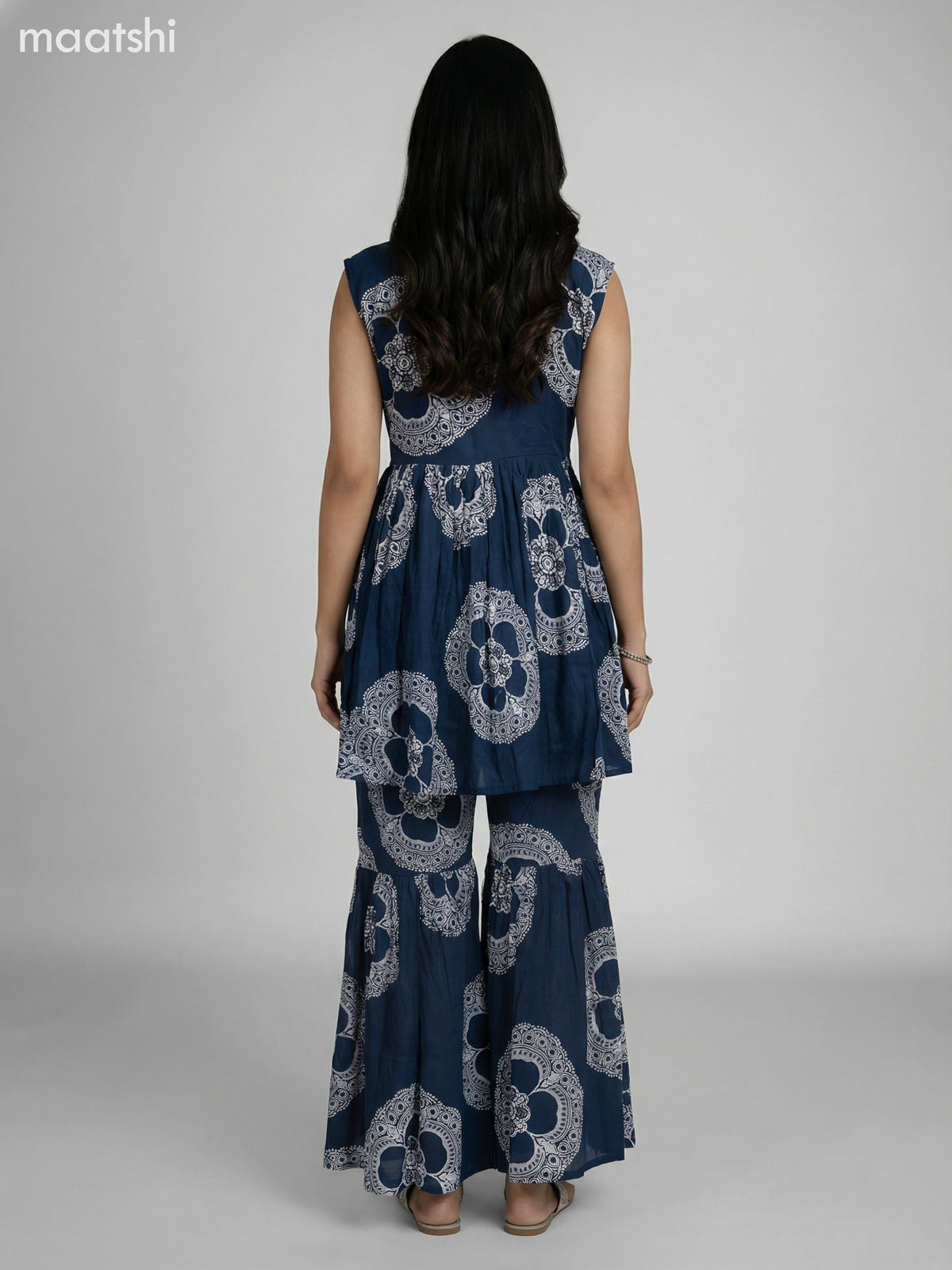 Peacock Blue Rayon Floral Printed Short Anarkali Suit