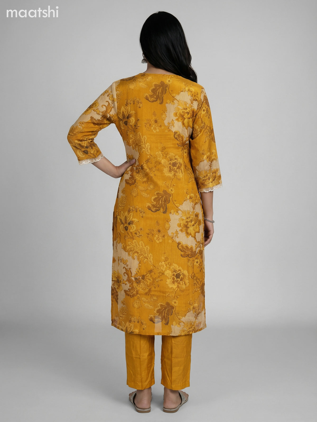 Mustard Shade Tissue Kalamkari Printed Straight Suit