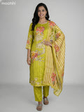 Lime Green Muslin Floral Prinred & Beaded Work Straight Suit Straight Cut Pant