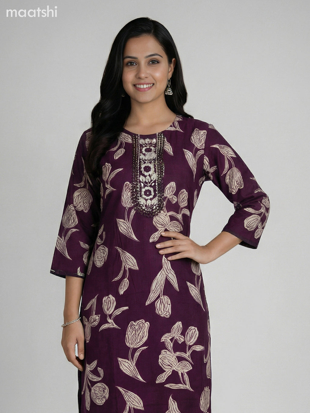 Deep Maroon Semi Silk Floral Printed & Embroidery Work Straight Suit Straight Cut Pant