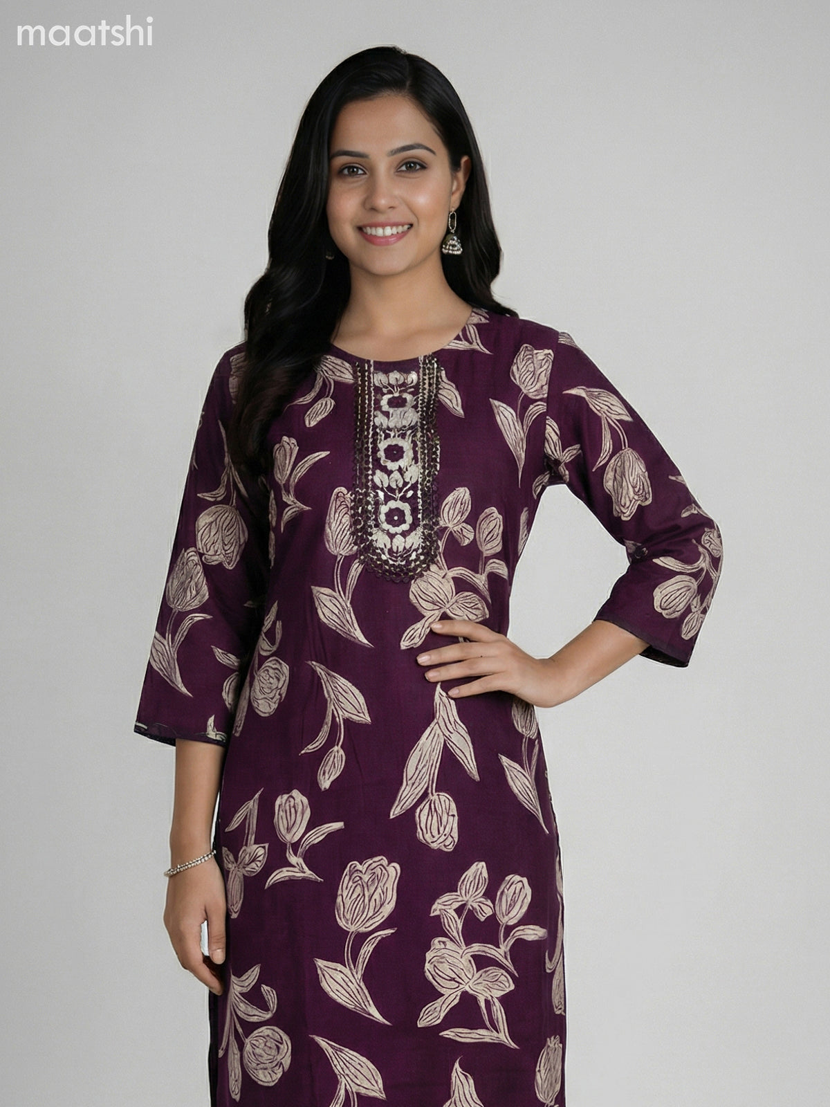 Deep Maroon Semi Silk Floral Printed & Embroidery Work Straight Suit Straight Cut Pant