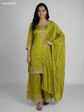 Lime Green Semi Tussar Sequin Work Short Straight Suit Elephant Palazzo Pant