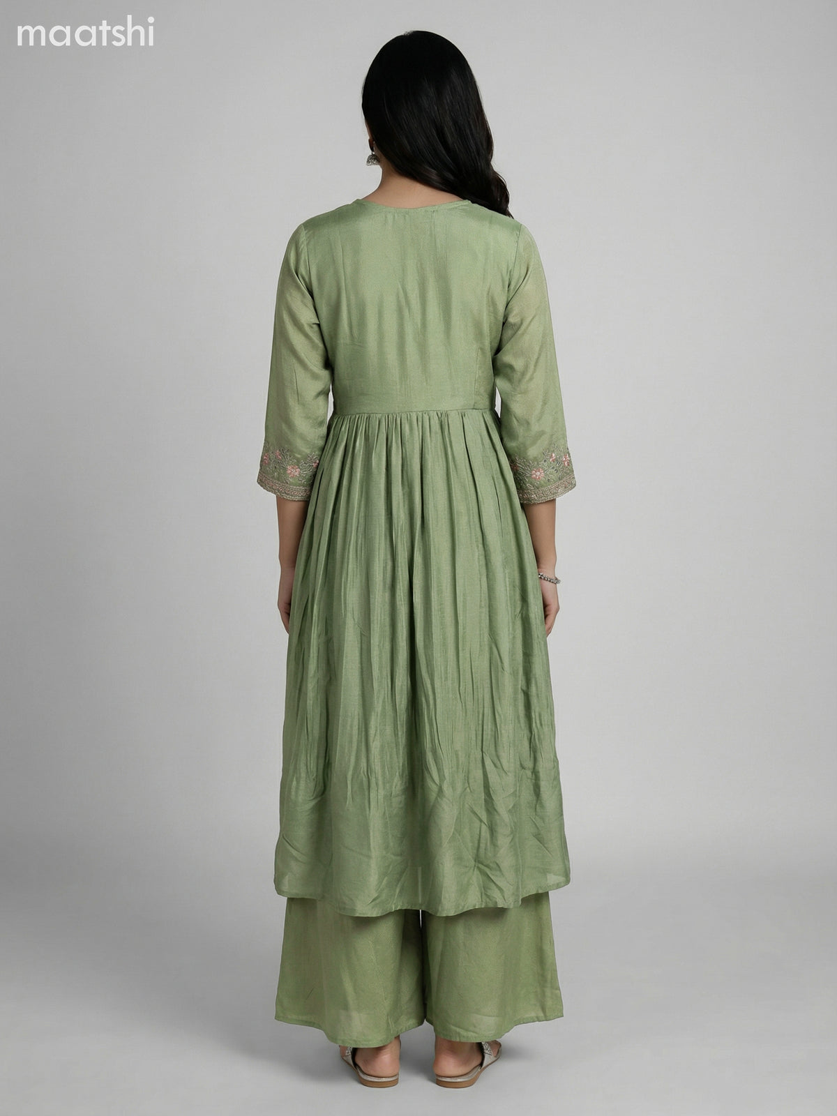 Pastel Green Semi Tussar Embroidery Work Anarkali Suit