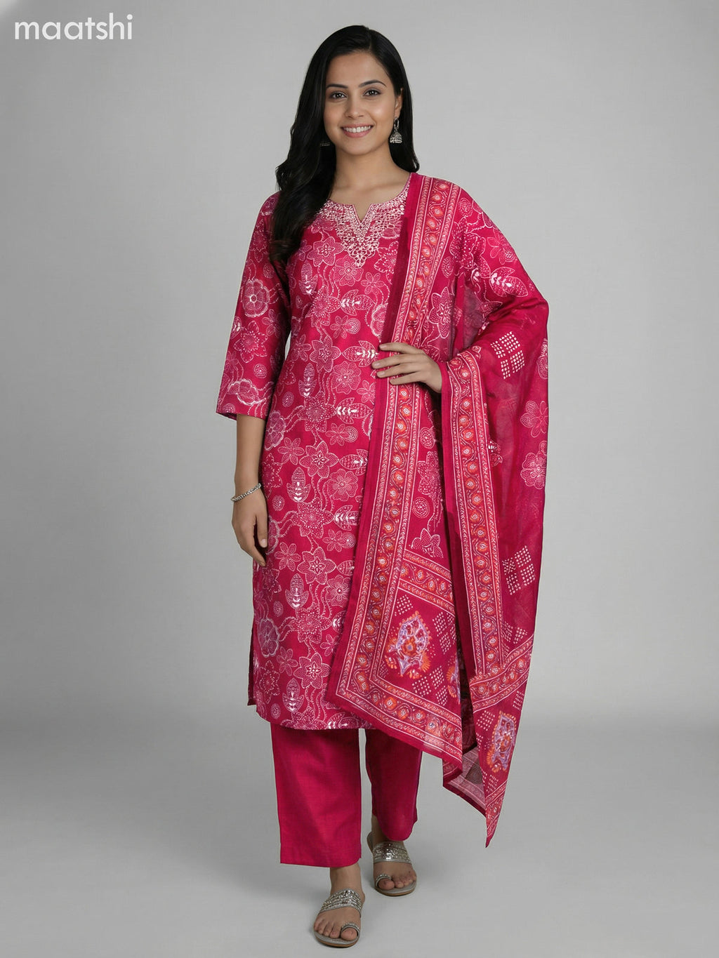 Peacock Blue Semi Silk Floral Printed & Embroidery Work Straight Suit Straight Cut Pant