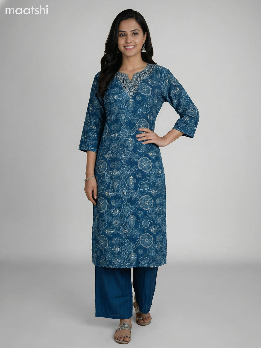 Dark Pink Semi Silk Floral Printed & Embroidery Work Straight Suit Straight Cut Pant