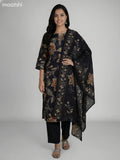 Black Semi Silk Floral Printed & Embroidery Work Straight Suit Straight Cut Pant