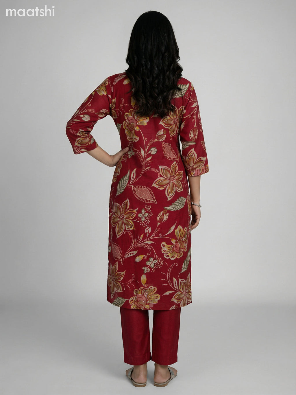 Red Semi Silk Floral Printed & Embroidery Work Straight Suit Straight Cut Pant