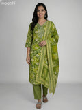 Green Cotton Floral Printed Straight Suit