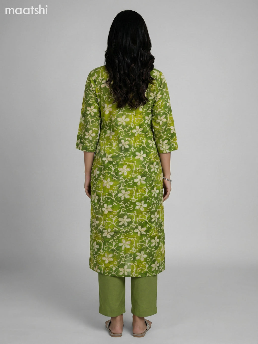 Green Cotton Floral Printed Straight Suit