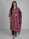 Dark Magenta Pink and Maroon Cotton Floral Printed Straight Suit