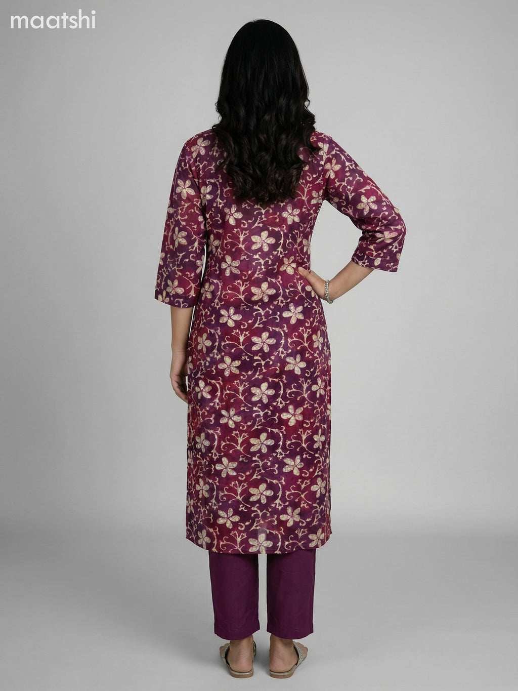 Dark Magenta Pink and Maroon Cotton Floral Printed Straight Suit