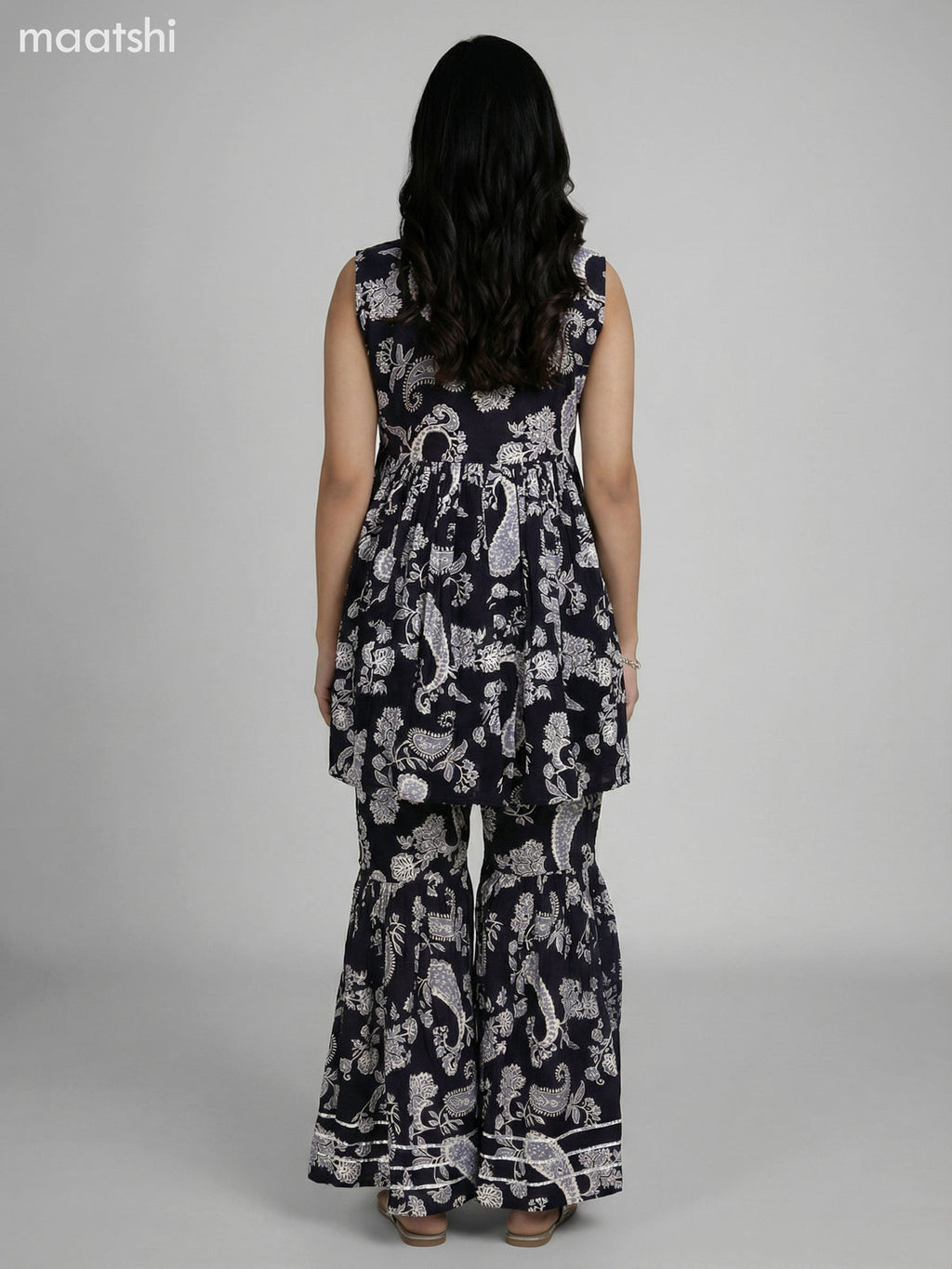 Black Rayon Floral Printed Short Anarkali Suit