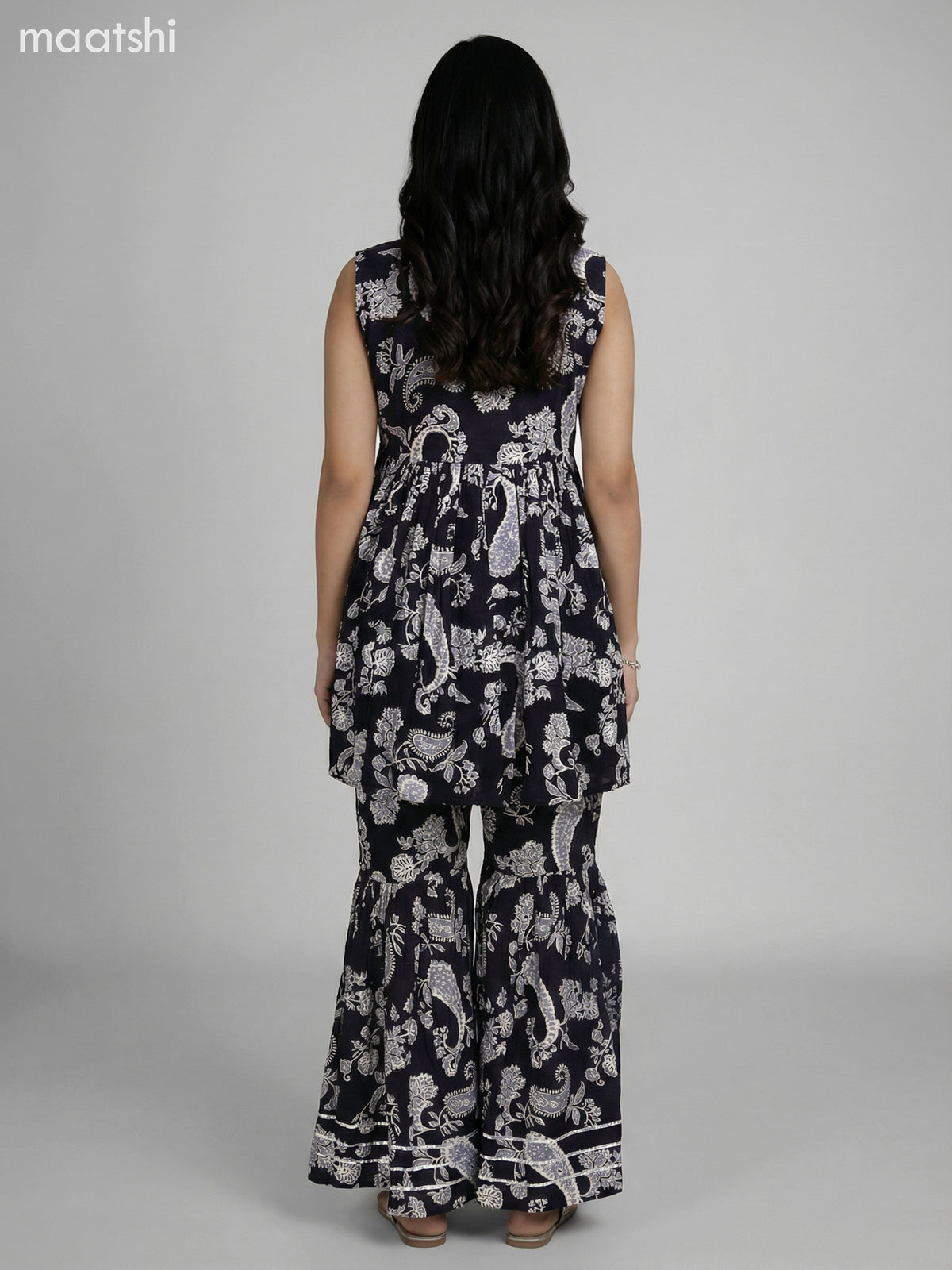 Black Rayon Floral Printed Short Anarkali Suit