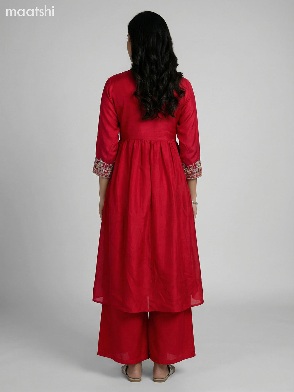 Dark Pink Semi Tussar Embroidery Work Anarkali Suit