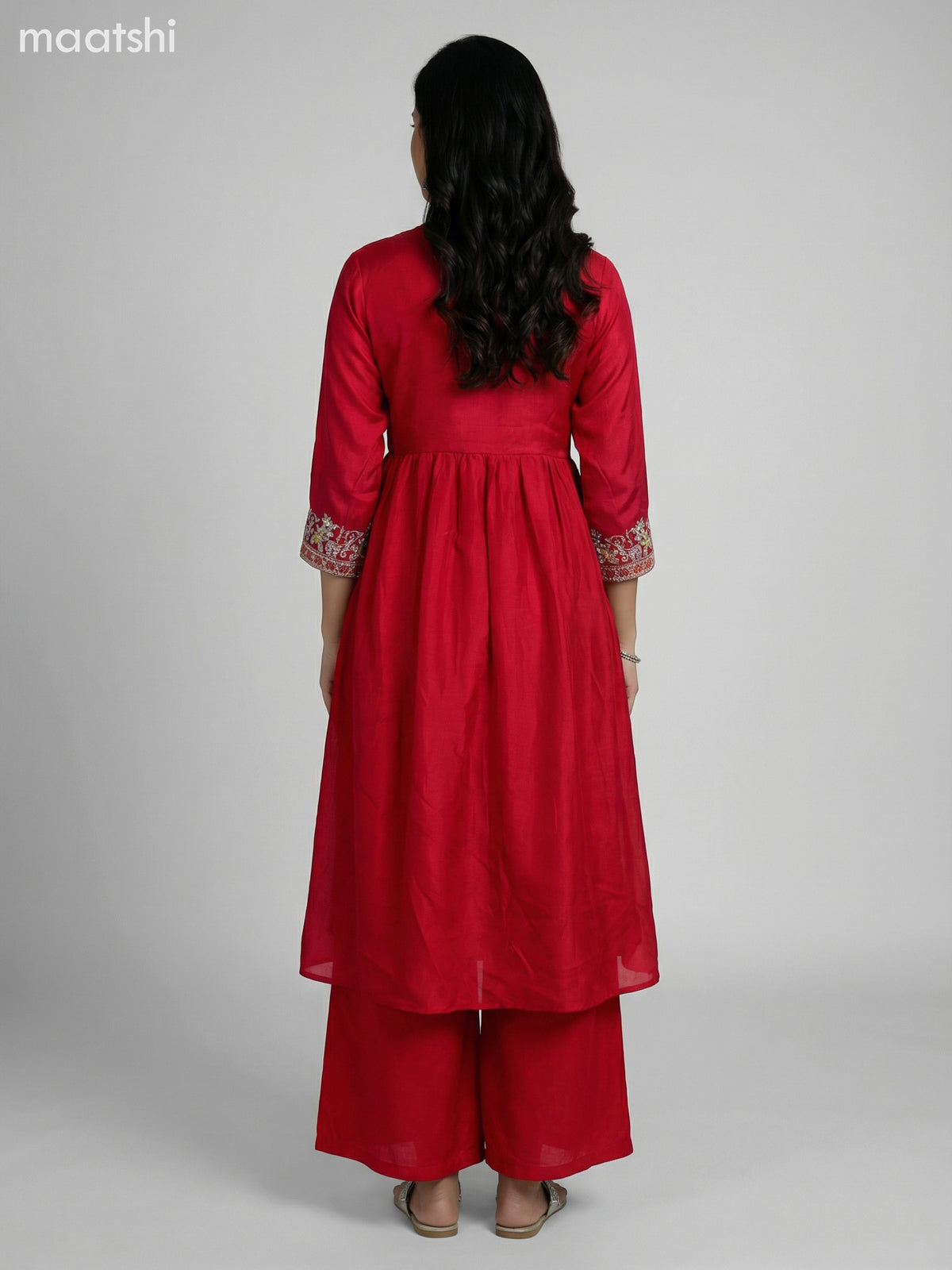 Dark Pink Semi Tussar Embroidery Work Anarkali Suit