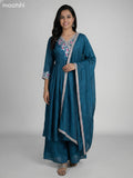 Peacock Blue Semi Tussar Embroidery Work Anarkali Suit