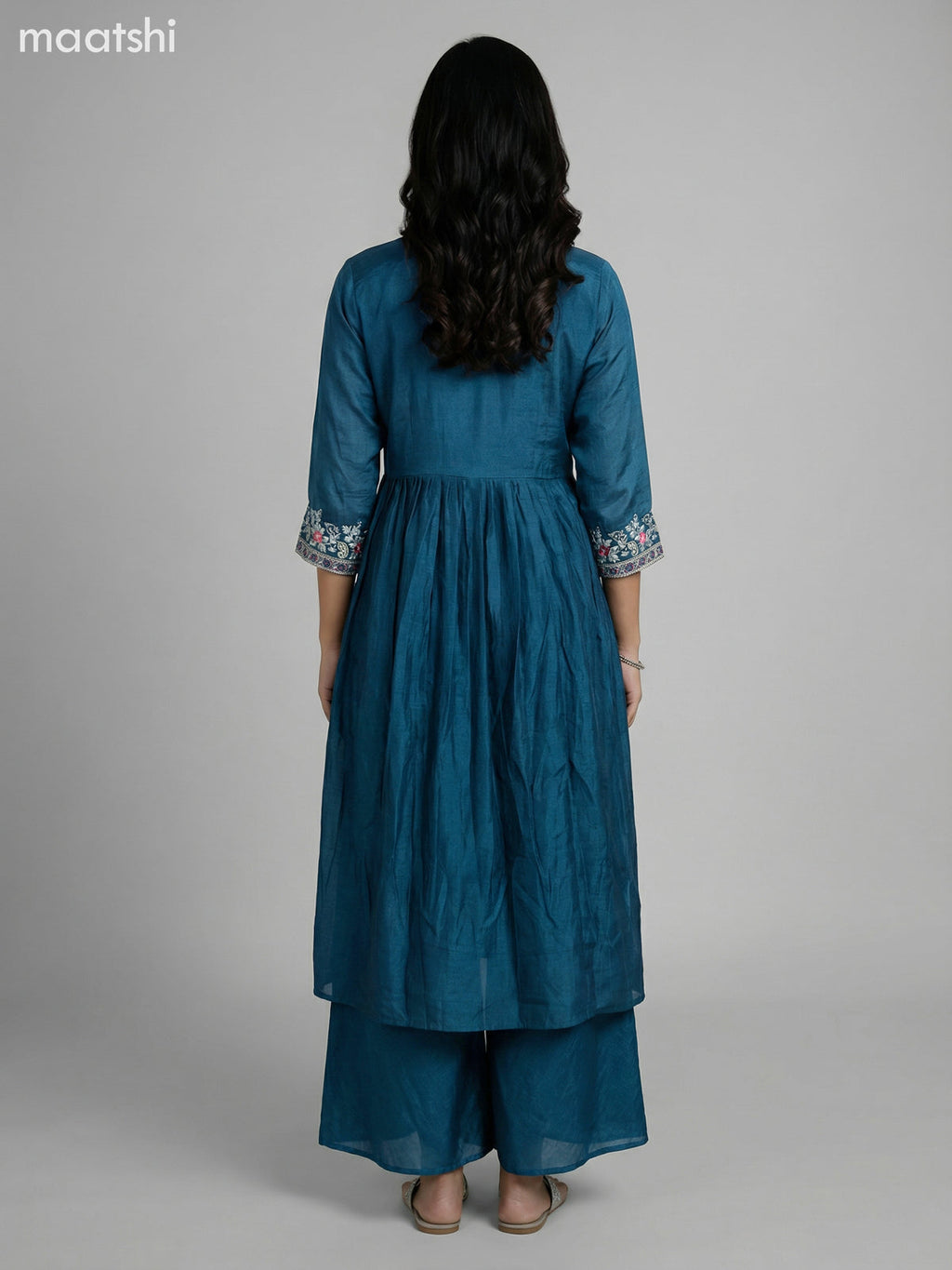 Peacock Blue Semi Tussar Embroidery Work Anarkali Suit