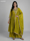 Lime Green Semi Tussar Embroidery Work Anarkali Suit