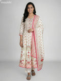 Cream Crepe Silk Floral Printed Long Anarkali Suit