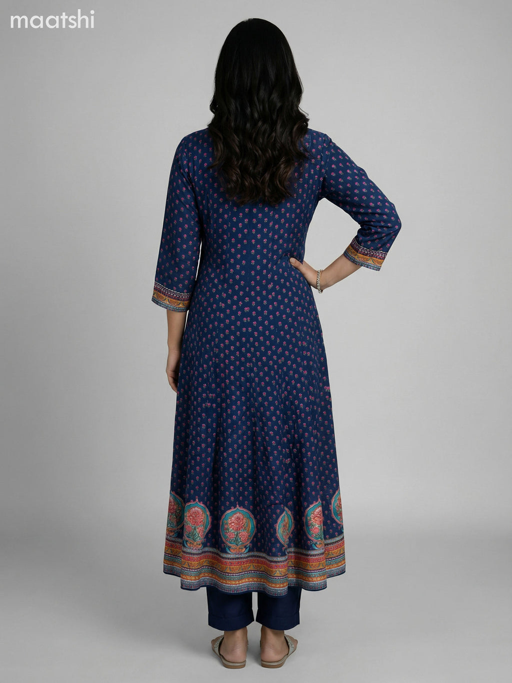 Peacock Blue Crepe Silk Printed Long Anarkali Suit