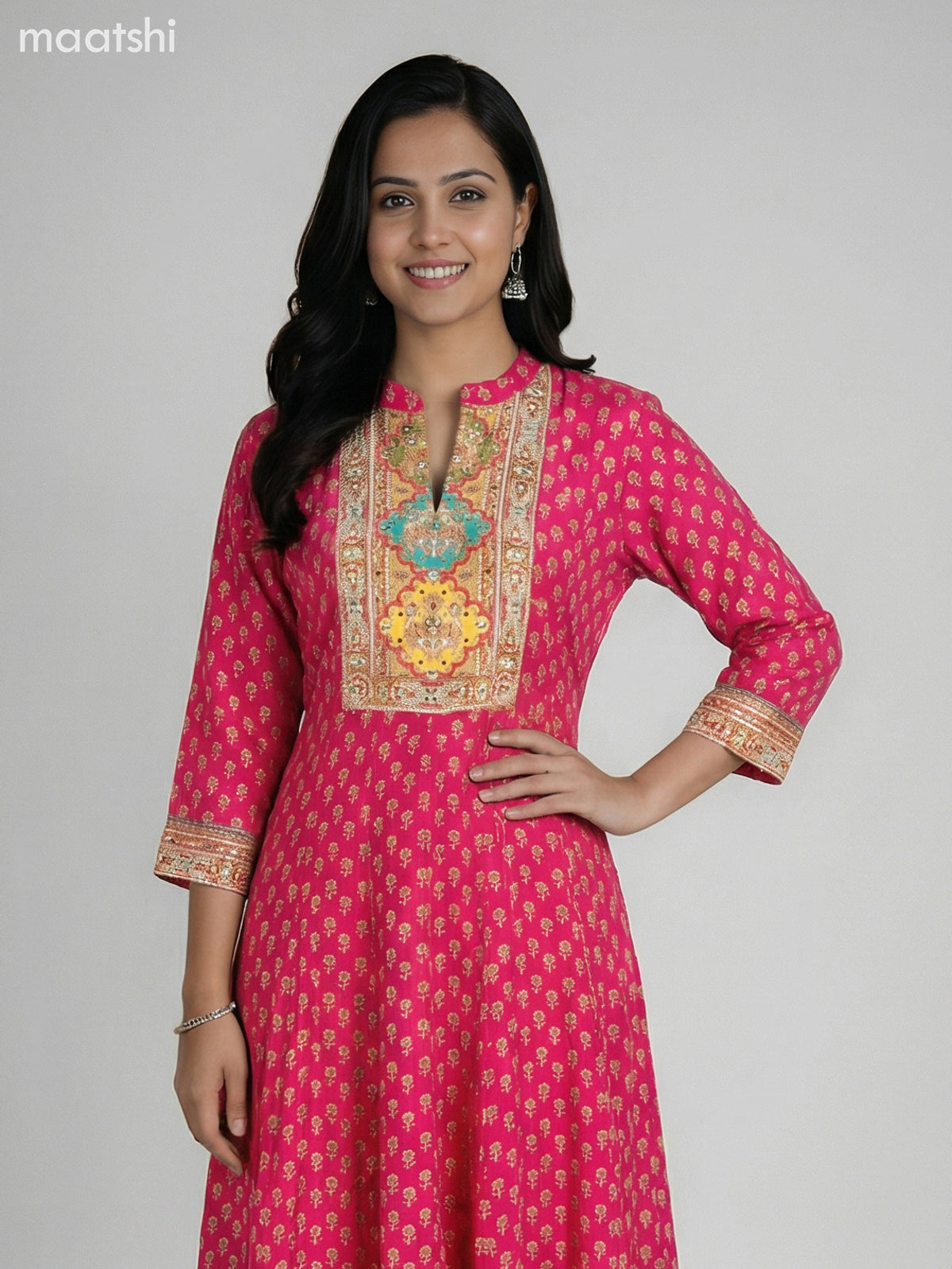Pink Crepe Silk Floral Printed Long Anarkali Suit