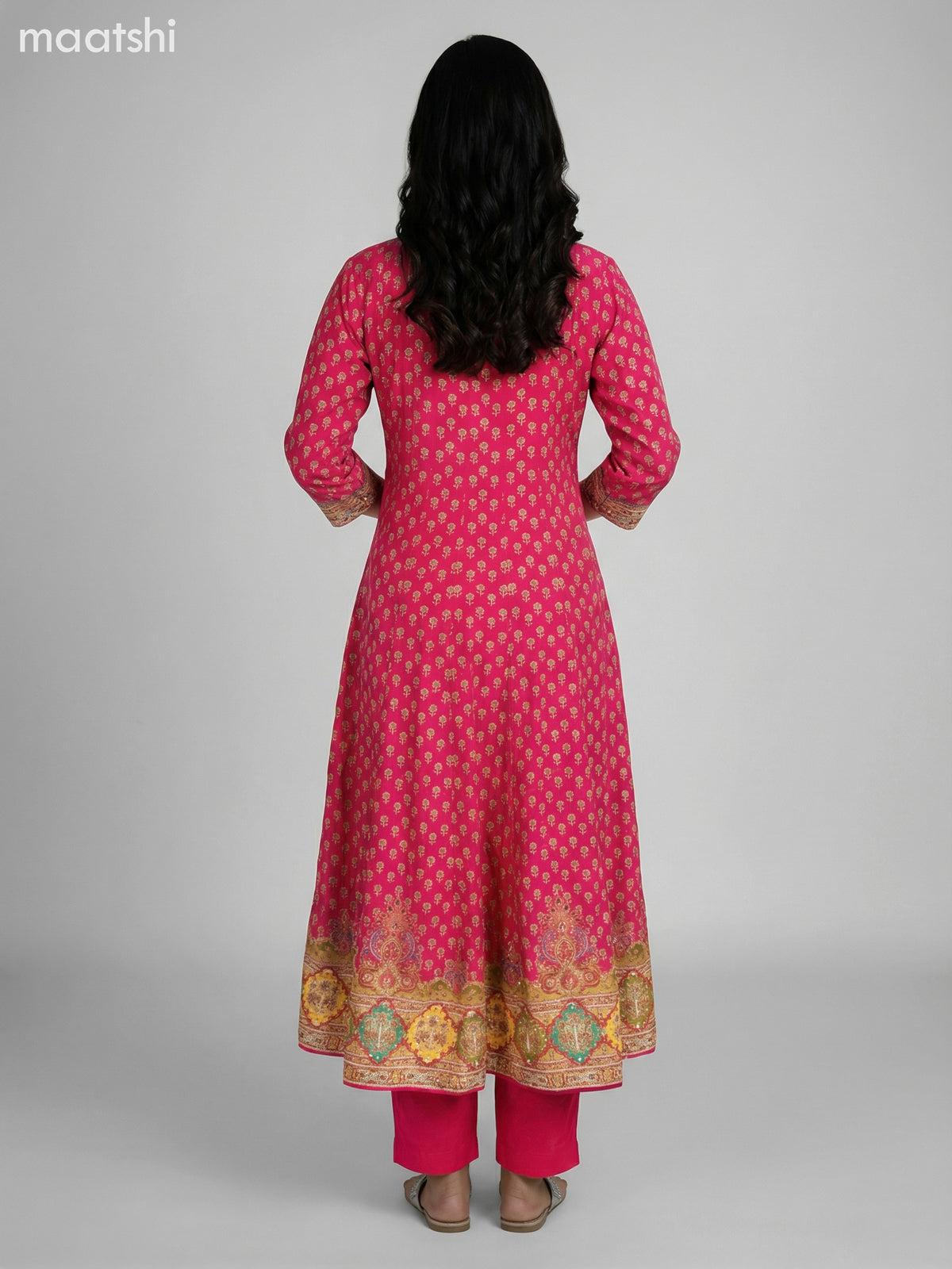 Pink Crepe Silk Floral Printed Long Anarkali Suit