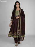Dark Brown Crepe Silk Floral Printed Long Anarkali Suit