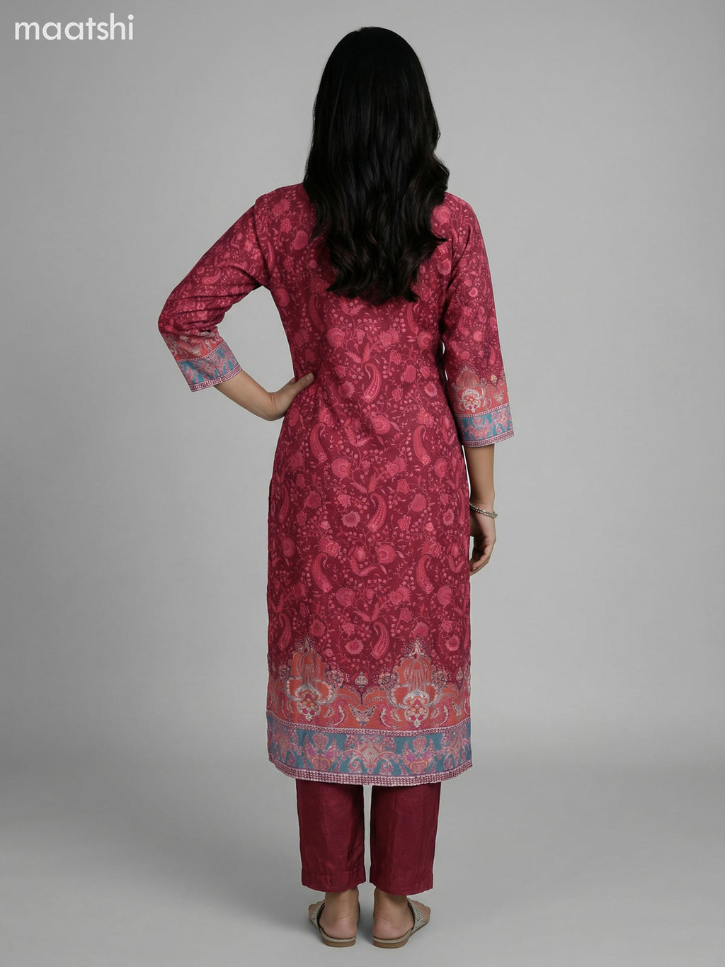 Maroon Modal Printed Straight Suit