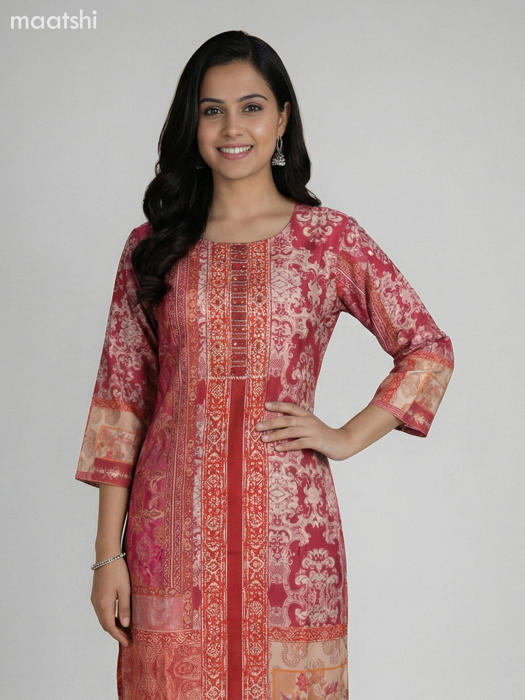 Pink and Beige Modal Printed Straight Suit