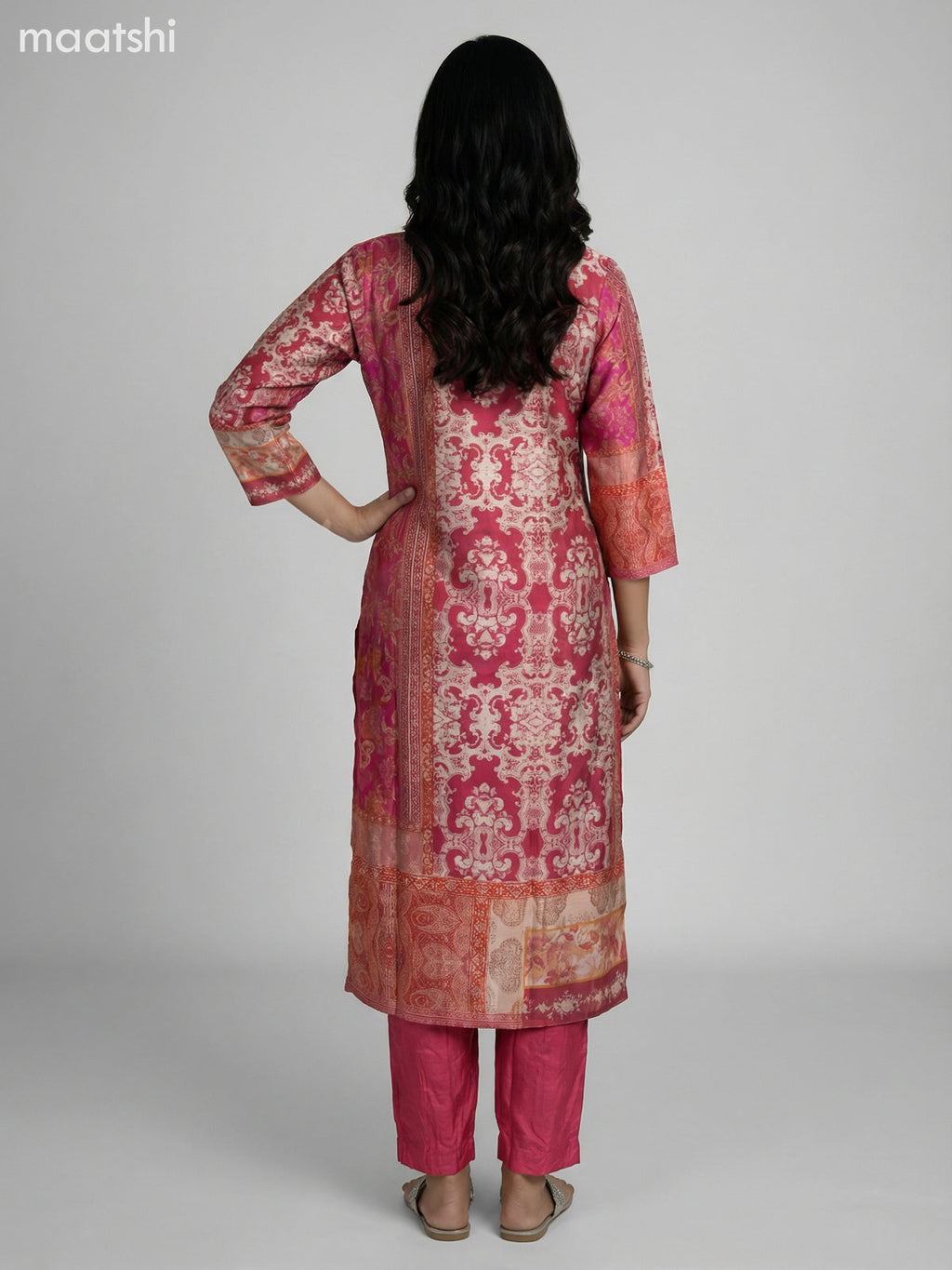 Pink and Beige Modal Printed Straight Suit