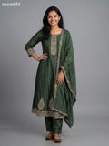Sap Green Semi Tussar Sequin Work Anarkali Suit