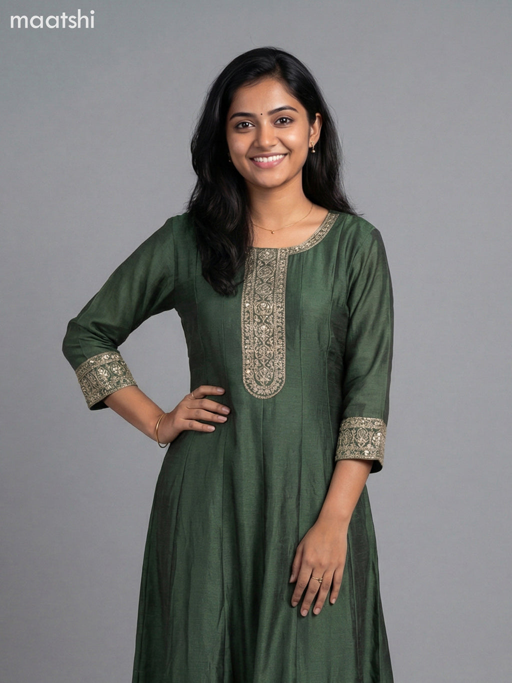 Sap Green Semi Tussar Sequin Work Anarkali Suit