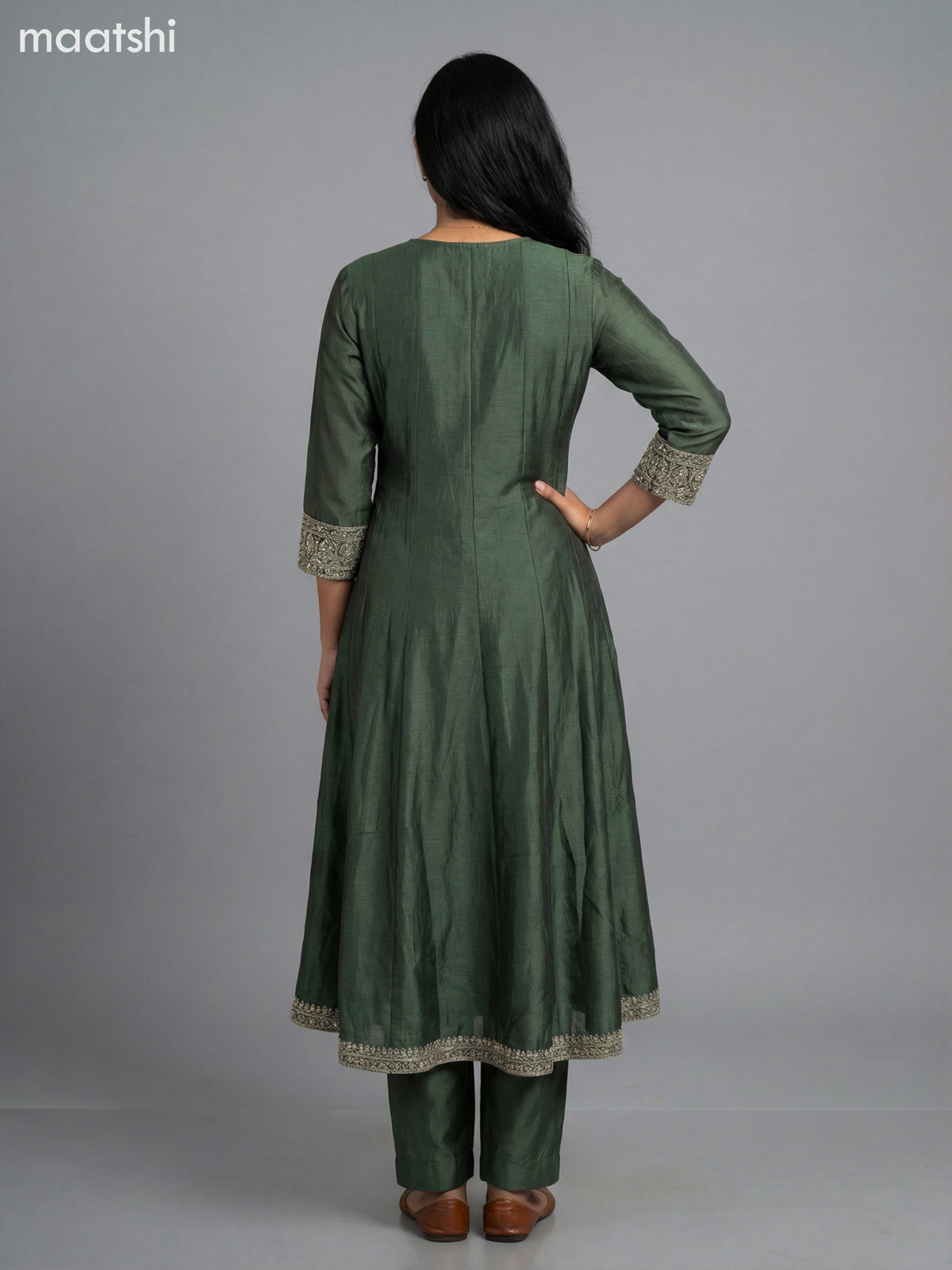 Sap Green Semi Tussar Sequin Work Anarkali Suit