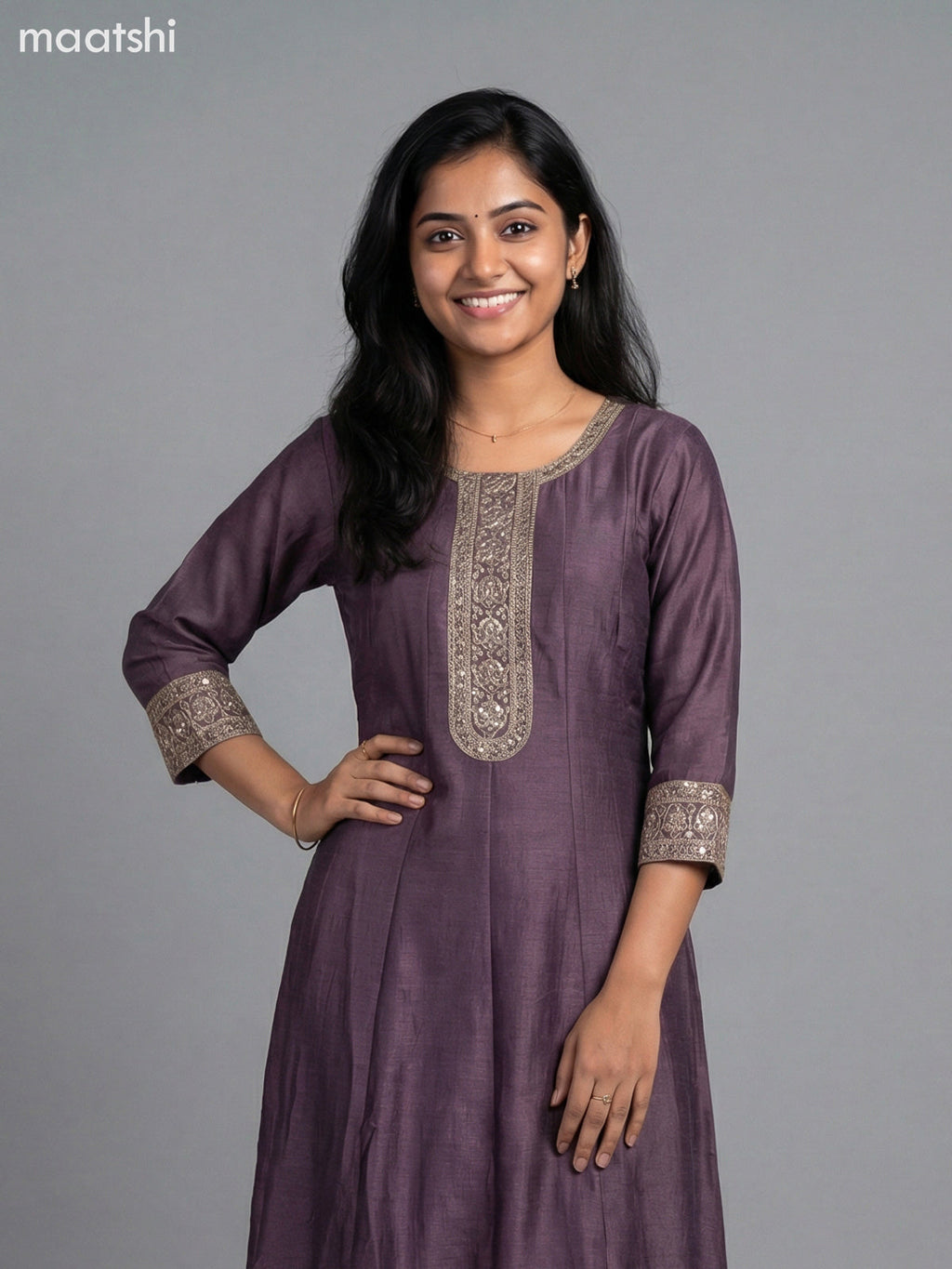 Rosy Brown Semi Tussar Sequin Work Anarkali Suit