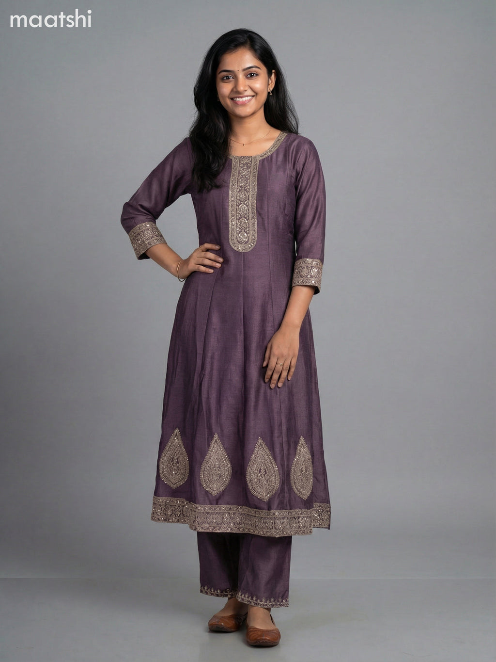 Rosy Brown Semi Tussar Sequin Work Anarkali Suit