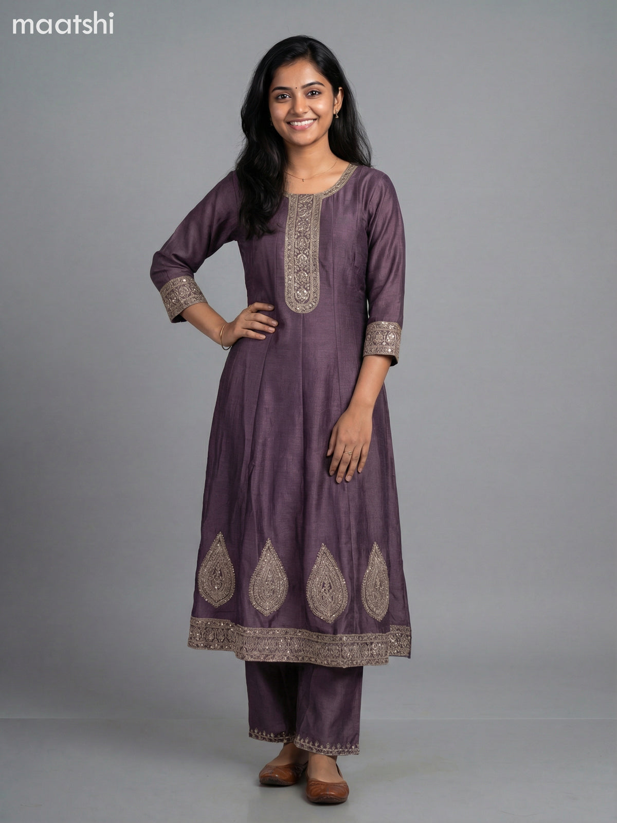 Rosy Brown Semi Tussar Sequin Work Anarkali Suit