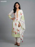 Cream and Red Cotton Printed Straight Suit