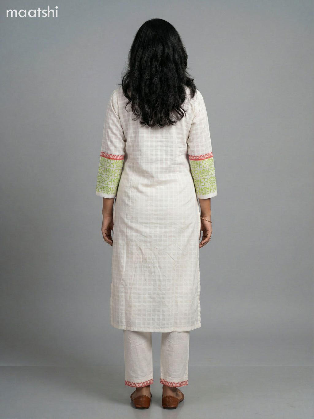 Cream and Red Cotton Printed Straight Suit