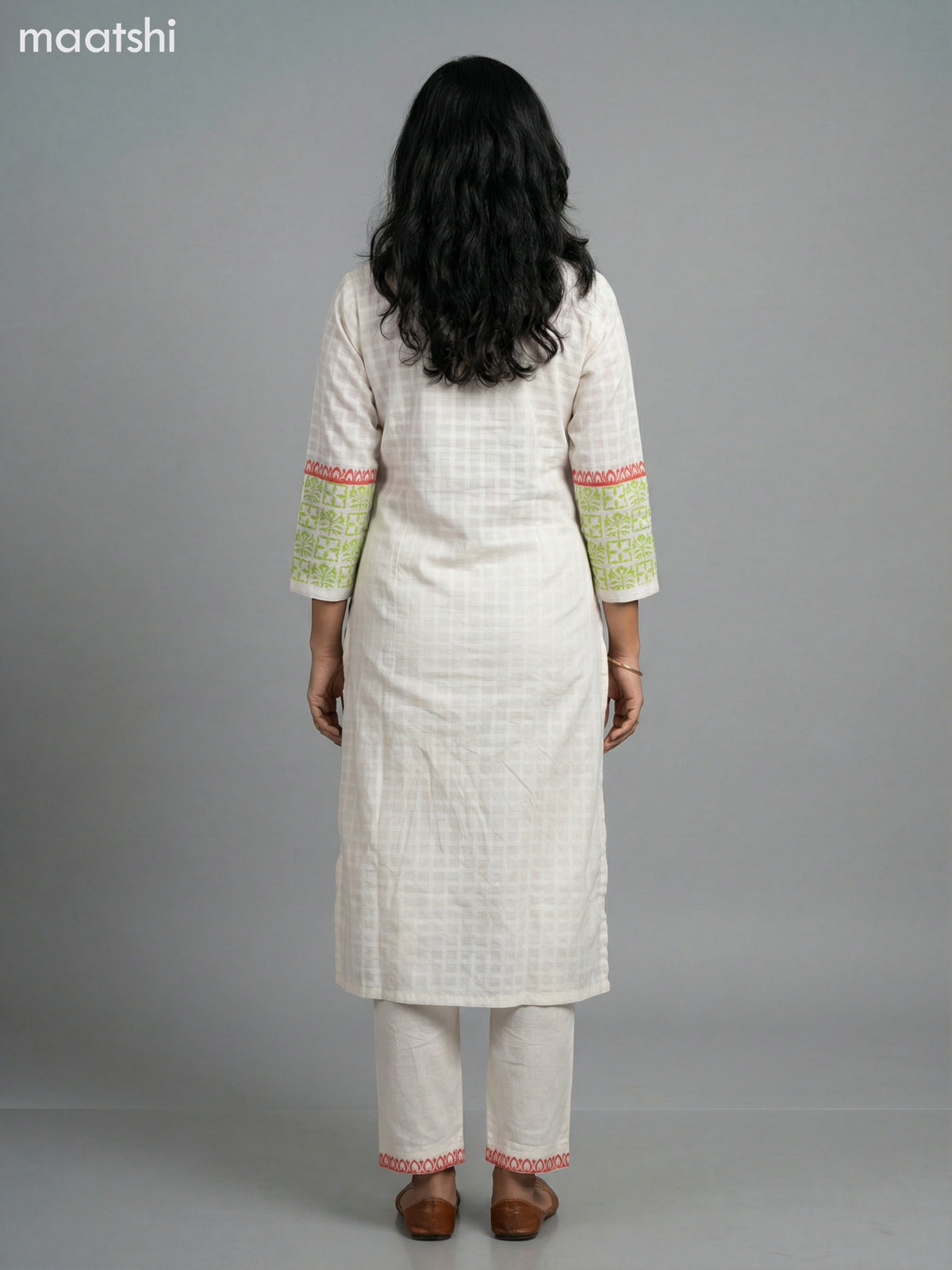 Cream and Red Cotton Printed Straight Suit