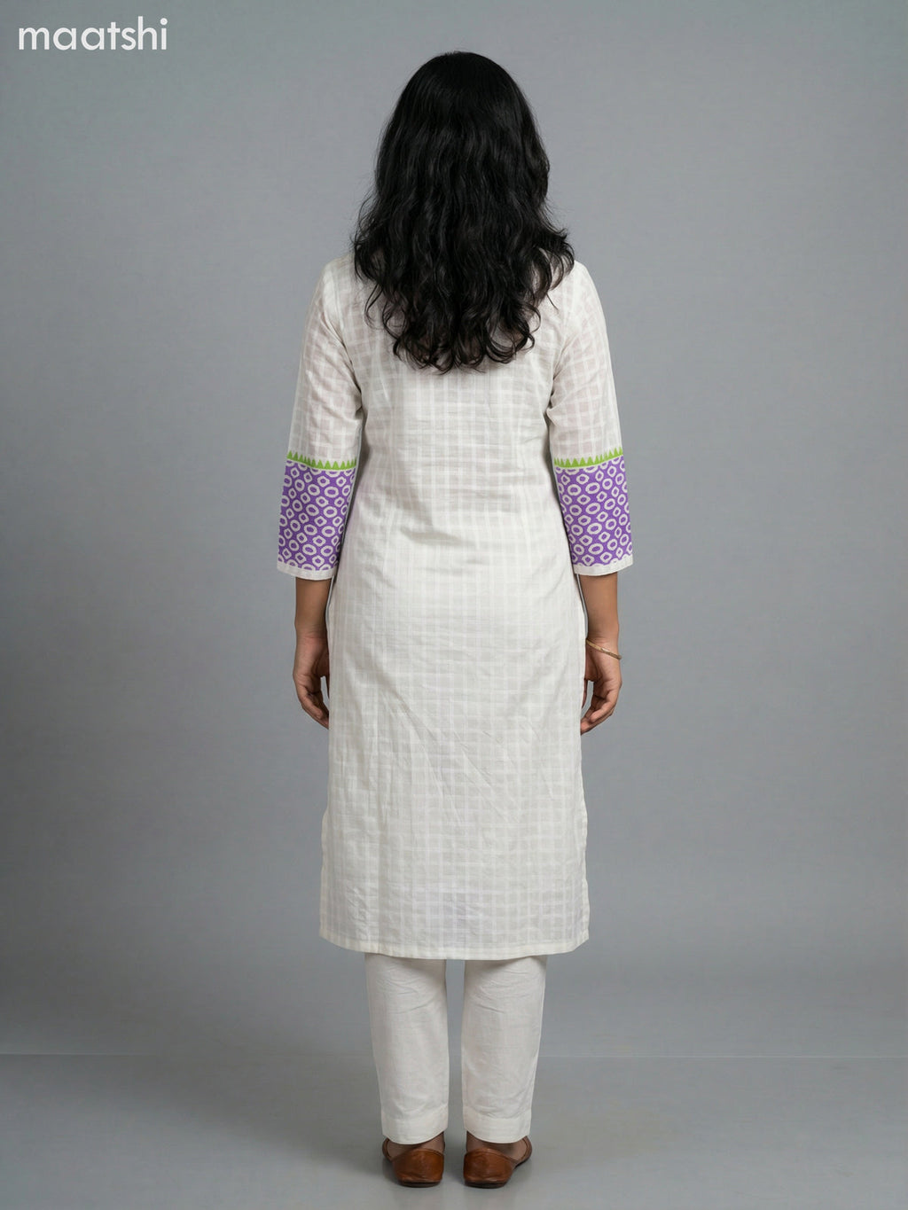 Cream and Lavender Cotton Printed Straight Suit