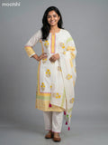 Cream and Yellow Cotton Printed Straight Suit