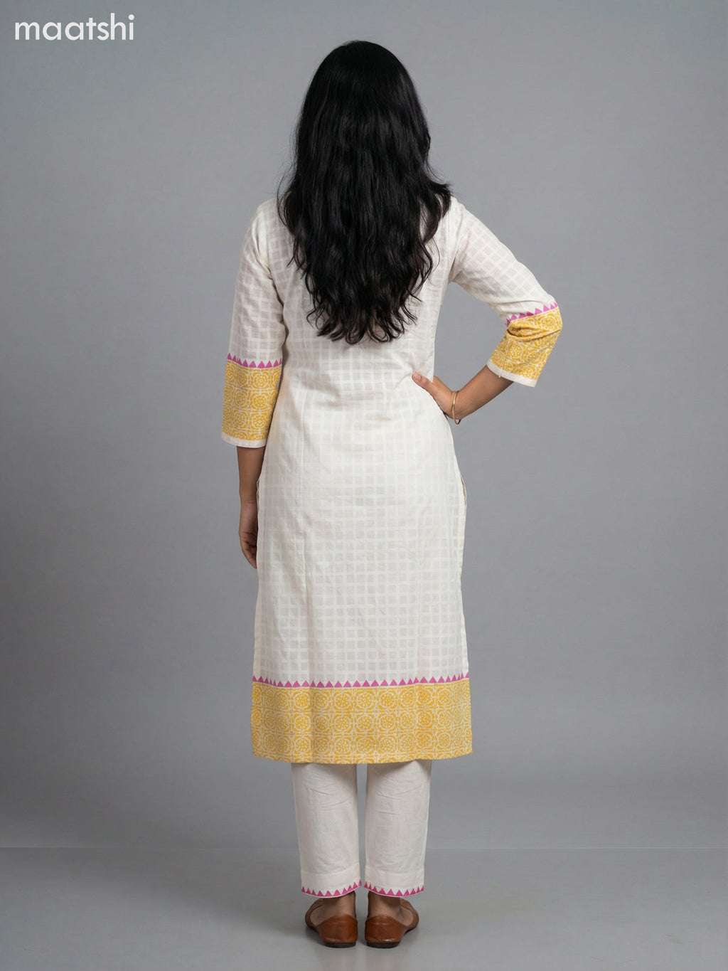 Cream and Yellow Cotton Printed Straight Suit