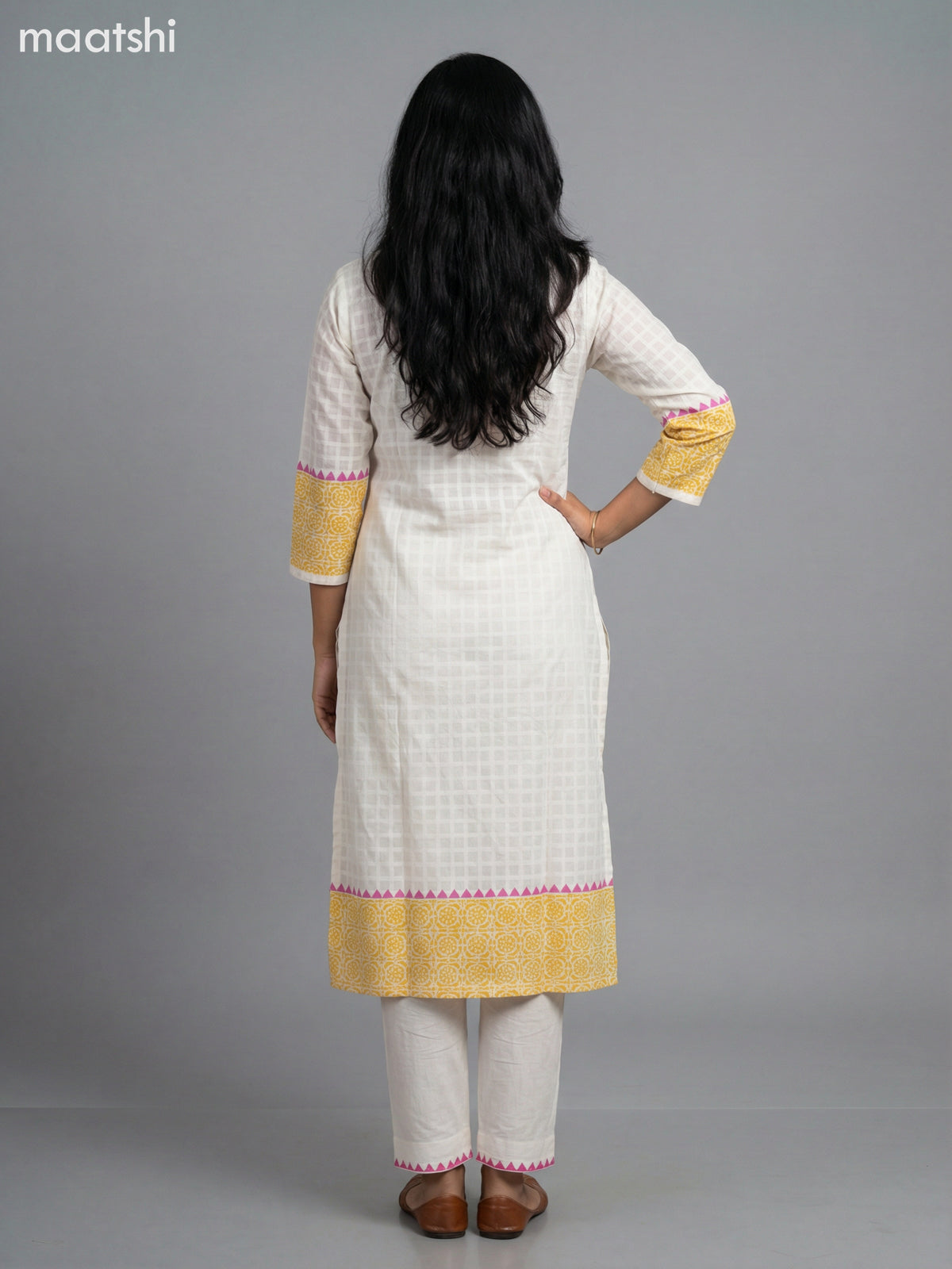 Cream and Yellow Cotton Printed Straight Suit