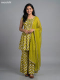 Lime Green and Cream Rayon Printed Short Anarkali Suit