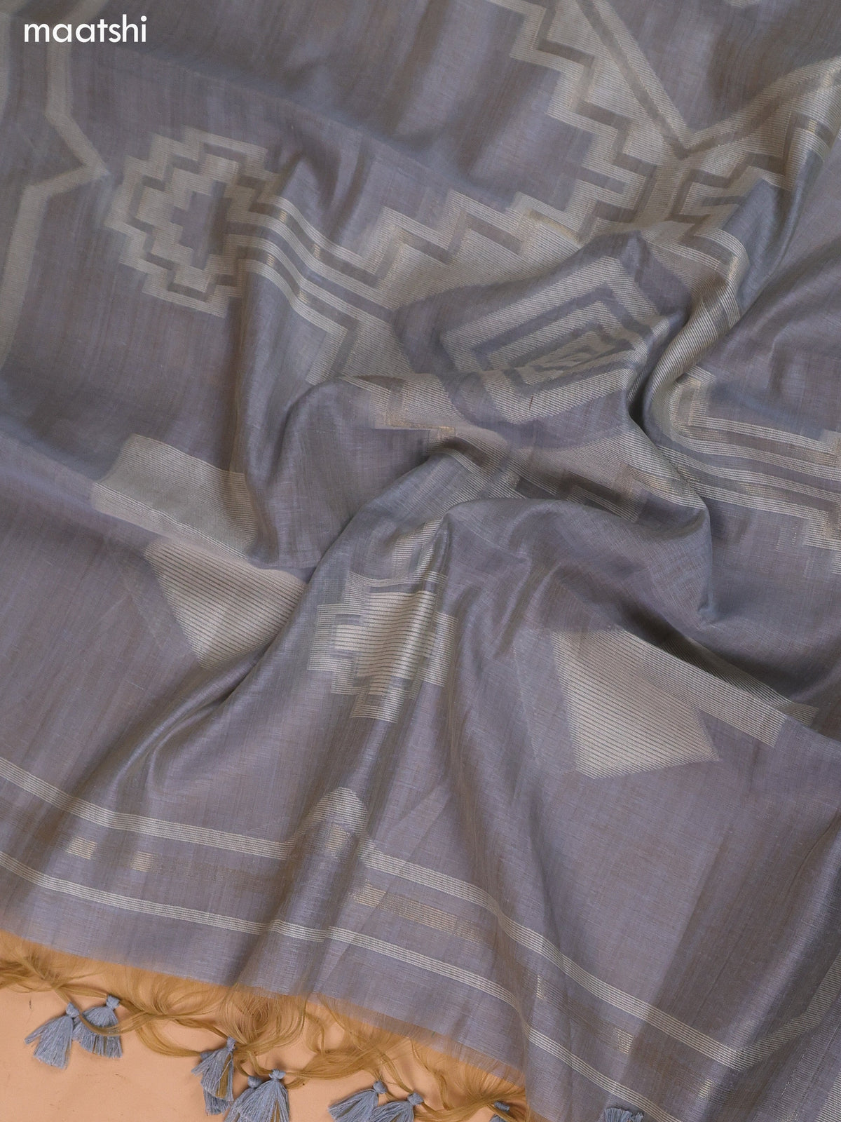 Grey Munga Cotton Dress Material With Kantha Stitch Work and Bottom & Dupatta