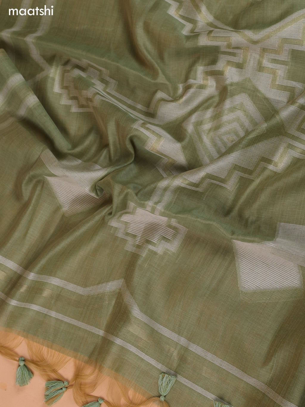 Elaichi Green Munga Cotton Dress Material With Kantha Stitch Work and Bottom & Dupatta